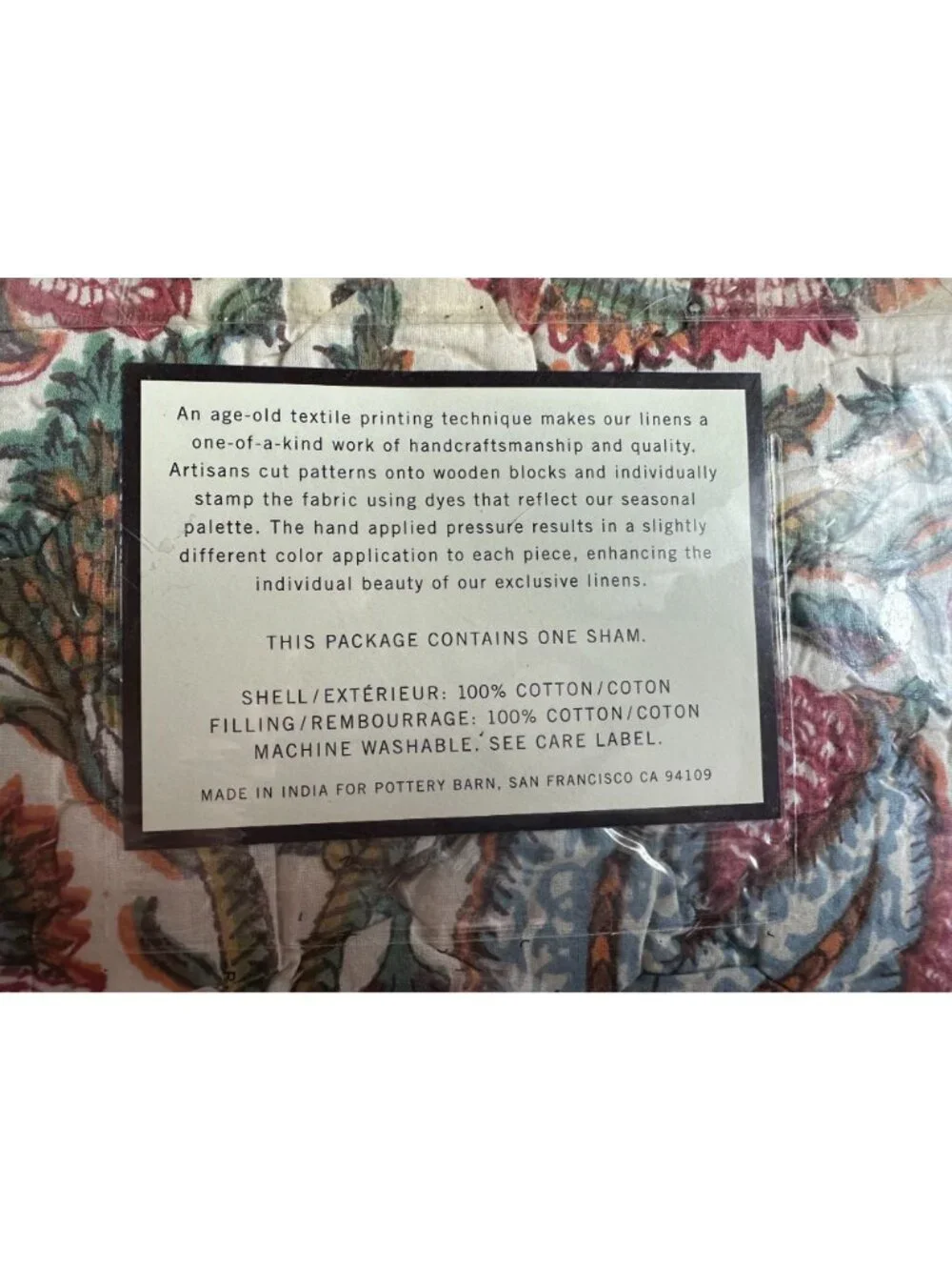 2 Pottery Barn Vtg Euro Mia Block Print Quilted Shams 100% Cotton New 26